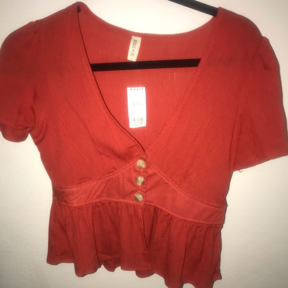 Cute Burnt Orange Button Top